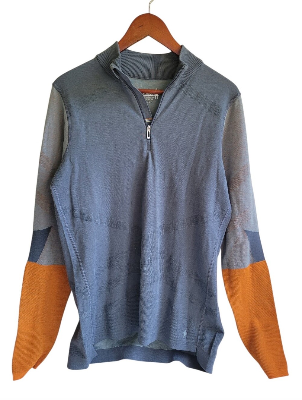 Smartwool Half-Zip Knit Sweater in Blue with Orange Accents Womens XL
